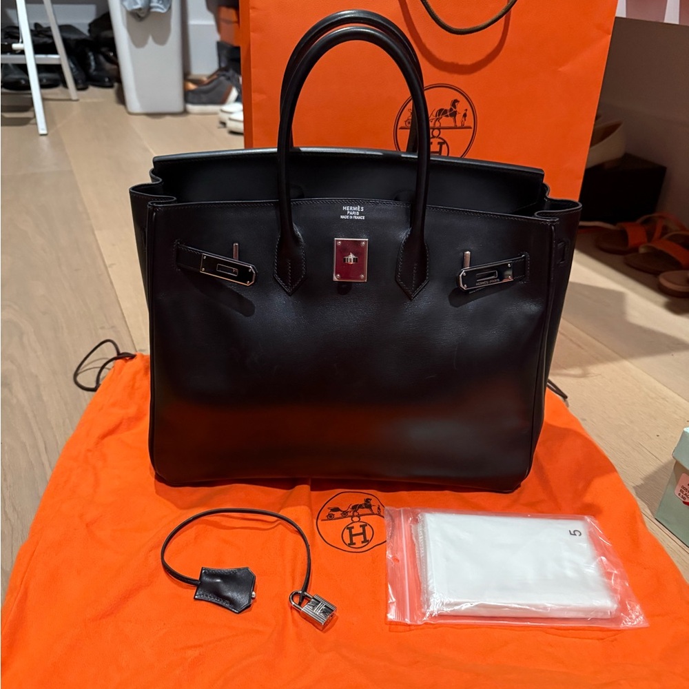 SOLD-Vintage Hermes Birkin 35 Black Box leather